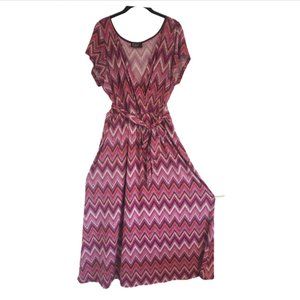 Igigi Berry Chevron Print Plus Faux Wrap Maxi Dress, Tie Belt, 14/16 1X 14W 16W
